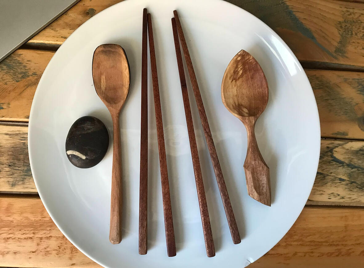Spalted Beech Eaters and Reclaimed Sapele Chopsticks