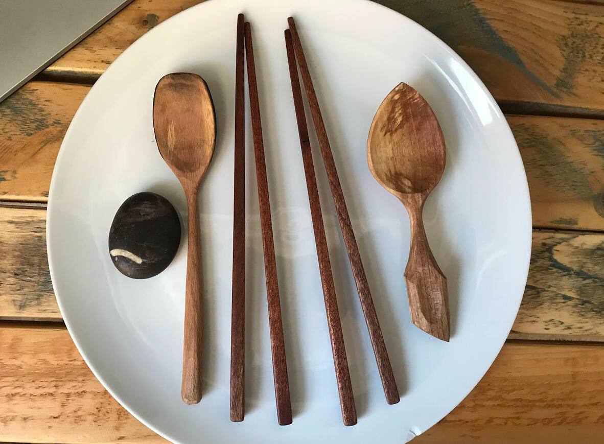 Spalted Beech Eaters and Reclaimed Sapele Chopsticks